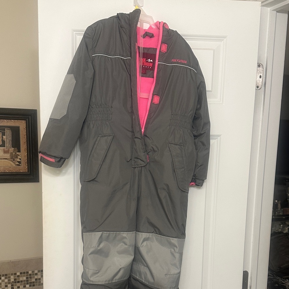 Pink platinum Insulated Snowsuit - Pink & Gray